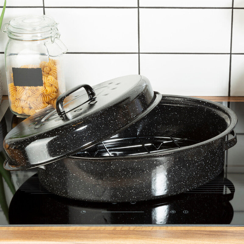 Carvara 37cm Black Enamel Small Self Basting Roaster with Rack