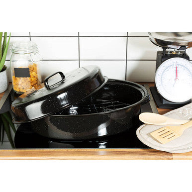 Carvara 42cm Black Enamel Self Basting Roaster with Rack