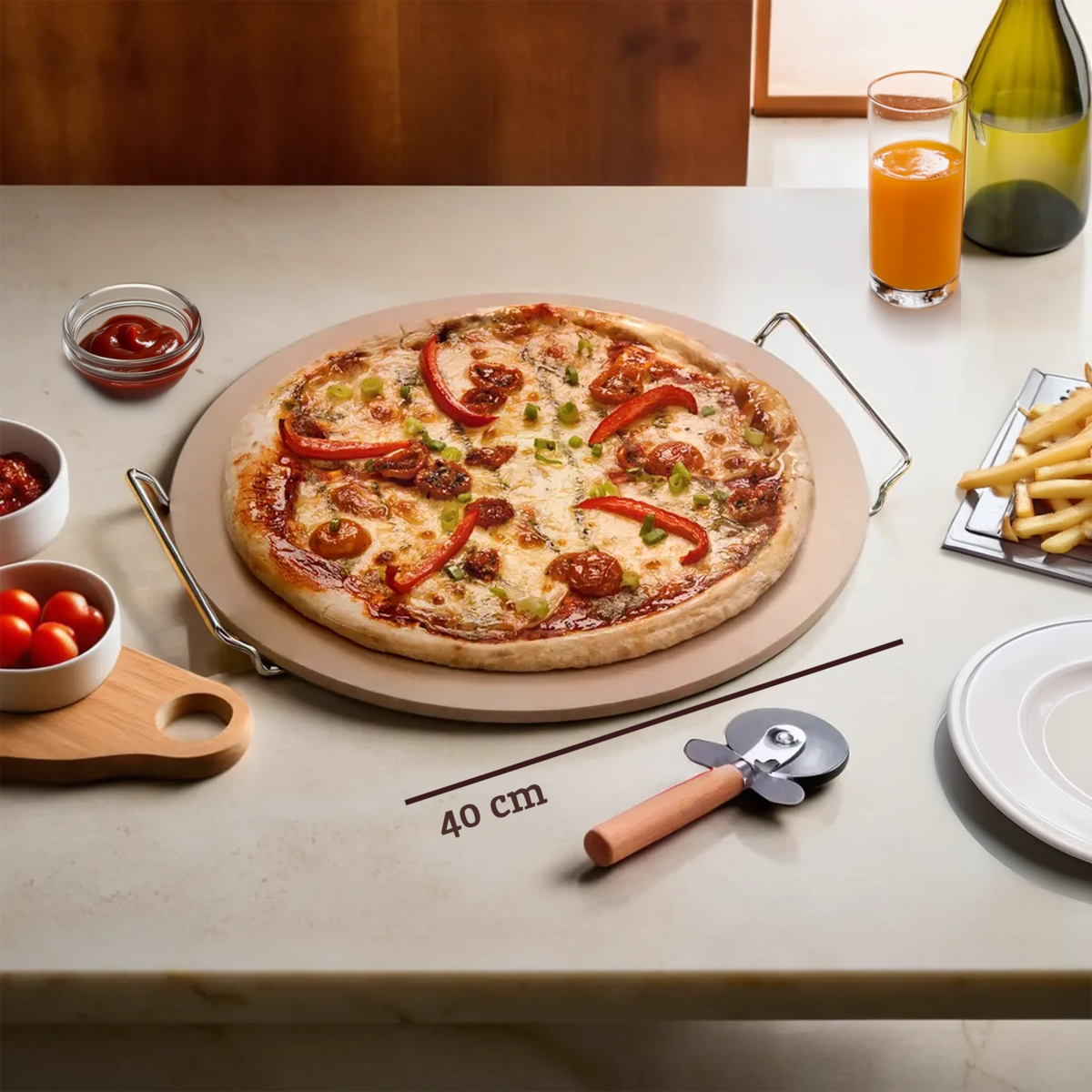 Pizza Stone And Cutter Large Set