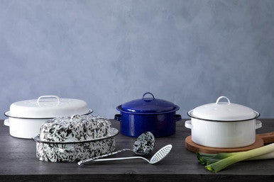 Carvara Oval Self White Enamel Basting Roaster
