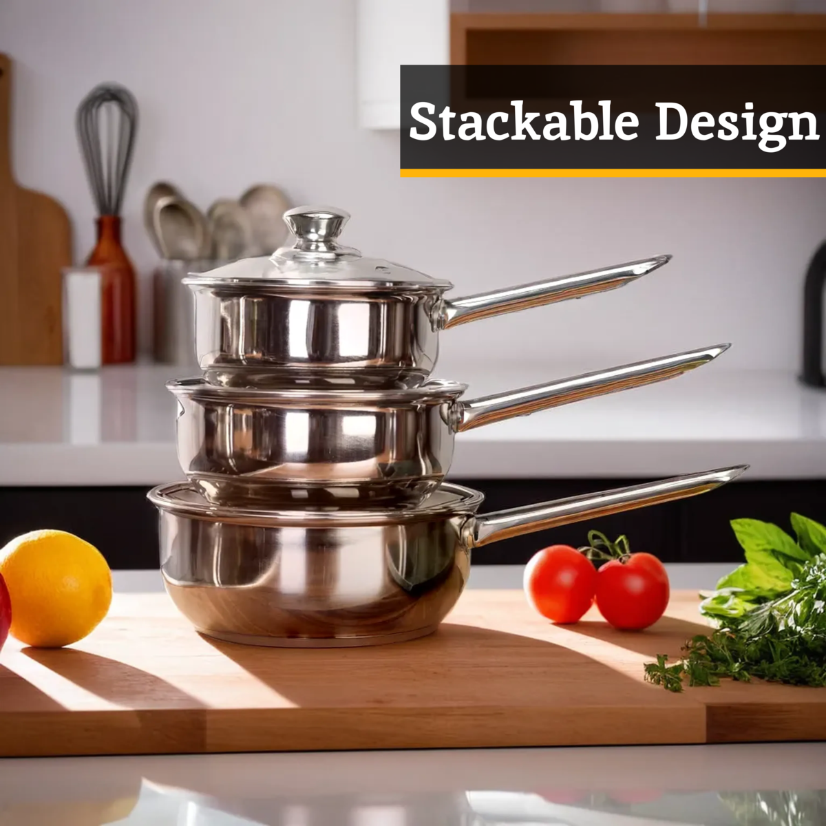 Crosse Set of 3 Stainless Steel Saucepans with Glass Lids