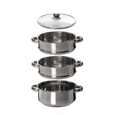 Crosse 3 Tier Stainless Steel Steamer with Glass Lid