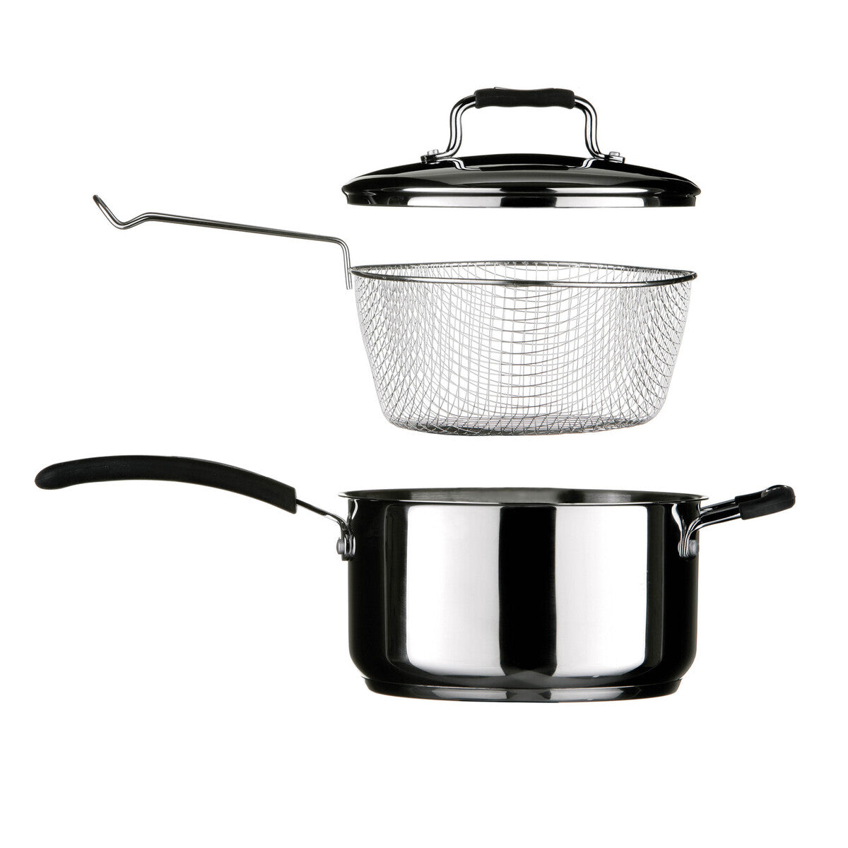 22 Cm Stainless Steel Chip Pan with Glass Lid and Wire Basket | Tenzo