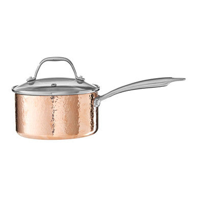 Small 16 Cm Hammered Copper Finish Saucepan with Lid | Minerva