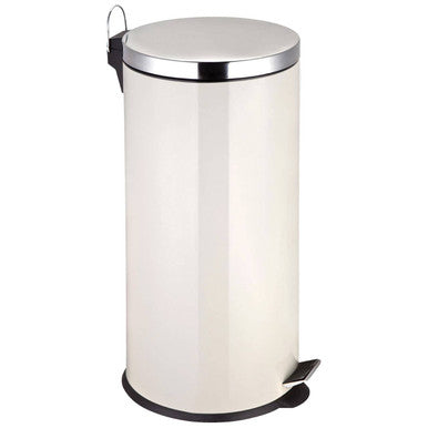 White trash bin with metallic lid on a white background