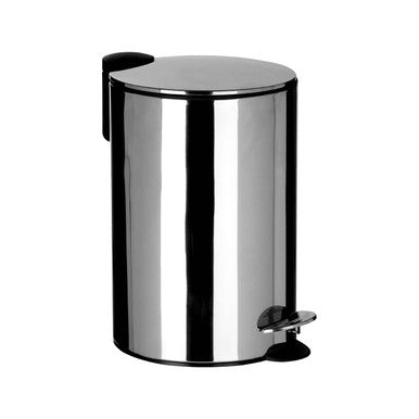 Stainless steel pedal bin on a white background