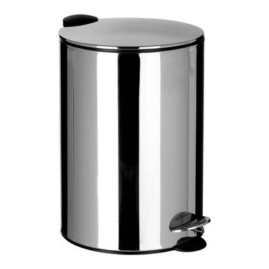 Stainless steel pedal bin on a white background