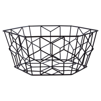 Black geometric wire basket on a white background