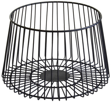 Black wire basket on a white background
