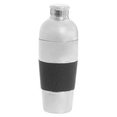 Silver and black cocktail shaker on a white background