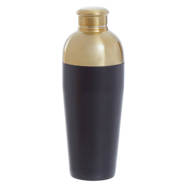 Black and gold cylindrical container on a white background