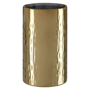 Gold metallic cylindrical object on a white background