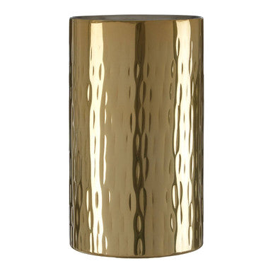 Gold metallic cylindrical object on a white background