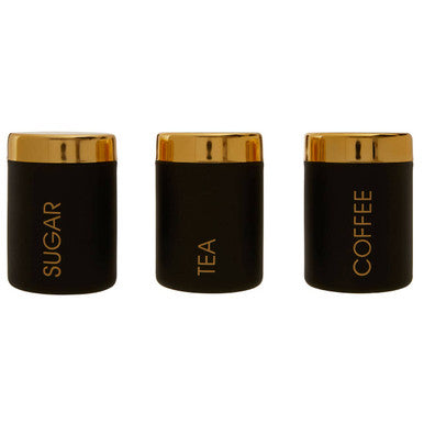 Liberty Set Of 3 Black Enamel Tea Coffee And Sugar Canisters
