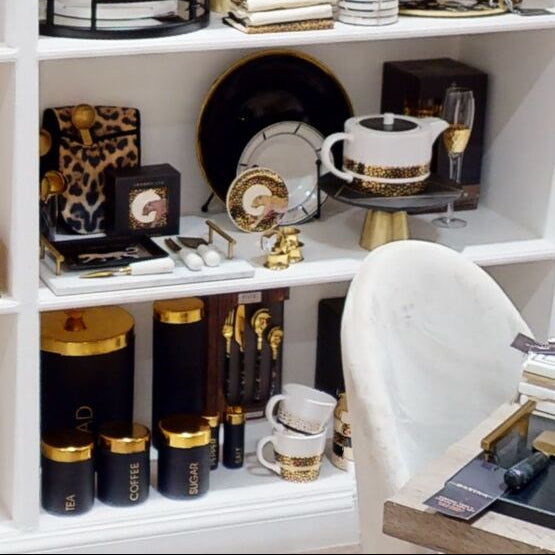 Liberty Black Enamel Coffee Canister With Gold Lid