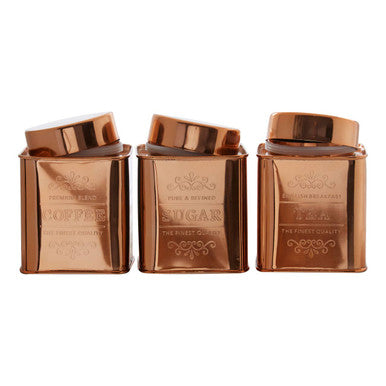 Chai Set of 3 Copper Finish Tea Coffee and Sugar Storage Canisters