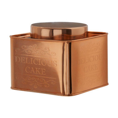Bronze-colored cake storage canister with &