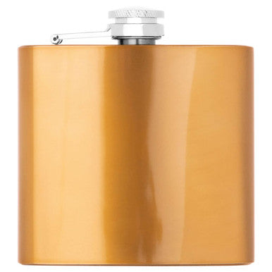 Gold flask with silver cap on a white background