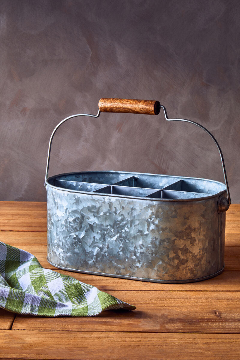 Drummond 6 Compartment Oval Galvanised Steel Caddy
