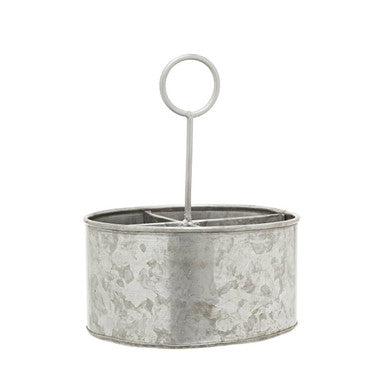 Drummond Four Compartment Round Galvanised Steel Cutlery Caddy