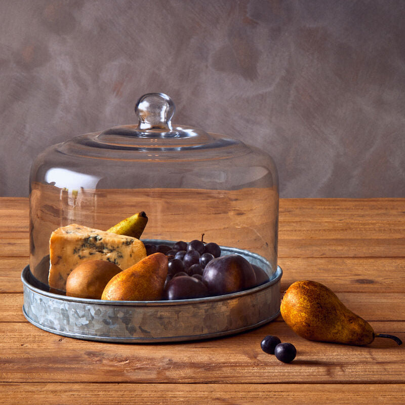 Drummond Galvanised Steel Cake Plate With Glass Dome