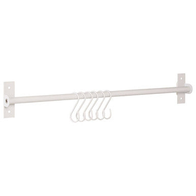 White curtain rod with hooks on a white background