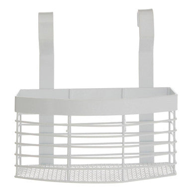 White wire basket with handles on a white background