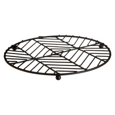 Round metal fire pit grate on a white background