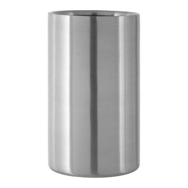 Stainless steel cup on a white background