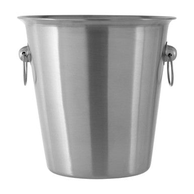 Stainless steel ice bucket on a white background