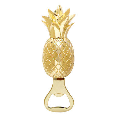 Gold pineapple-shaped bottle opener on a white background