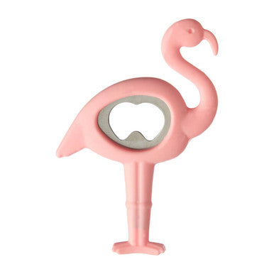 Pink flamingo-shaped bottle opener on a white background