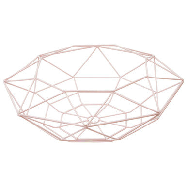 Geometric wire wall art in rose gold on a white background