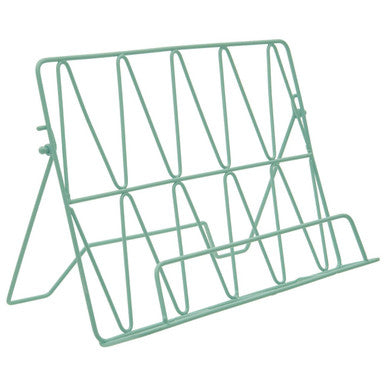 Green wire bookshelf stand on a white background