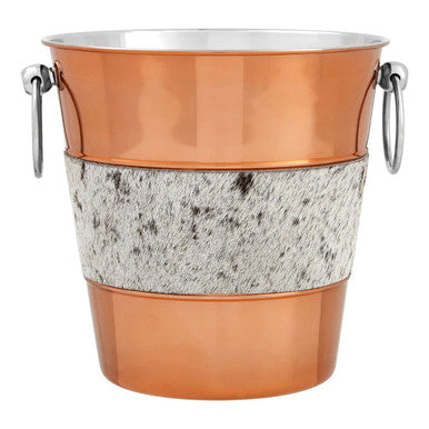 Copper ice bucket with speckled gray base on a white background