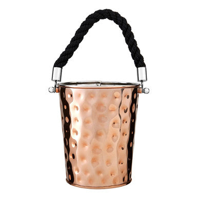 Copper bucket with a black handle on a white background
