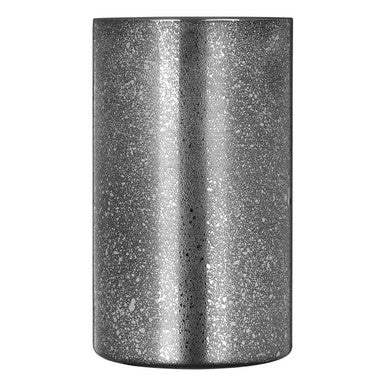 Silver glittery cylindrical container on a white background