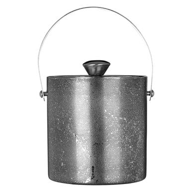 Silver ice bucket with handle on a white background