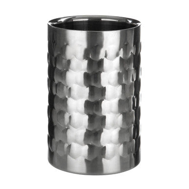 Silver textured cylindrical object on a white background