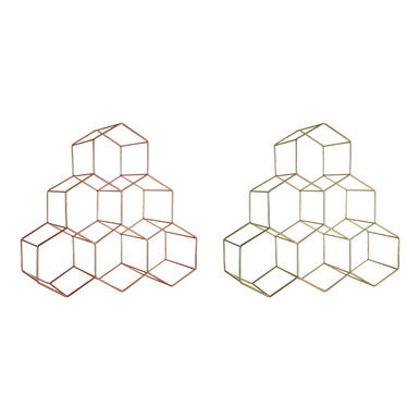 Two geometric, pyramid-shaped wall art pieces on a white background