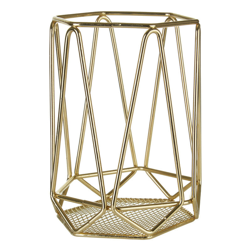 Gold geometric side table on a white background