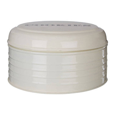 White ceramic cookie jar with &