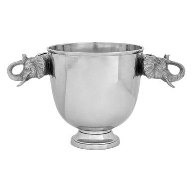 Silver cup with elephant handles on a white background