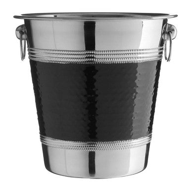 Silver ice bucket with textured design on a white background