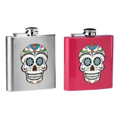 Auden Pink Hip Flask Skull Design