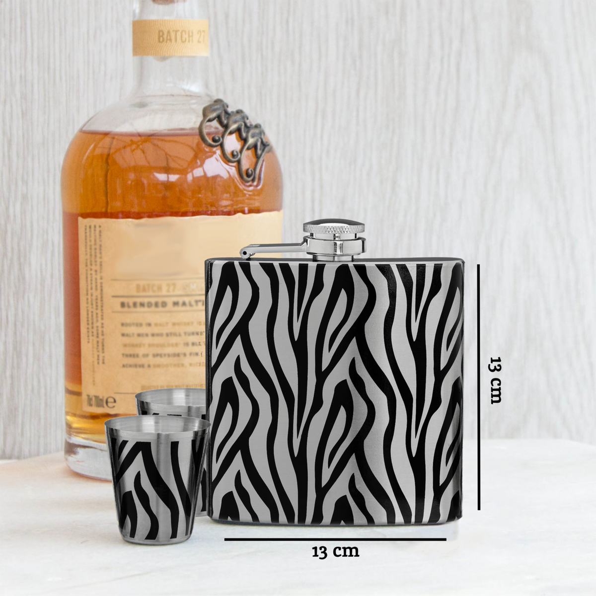Auden Zebra Hip Flask And Shot Glasses Set