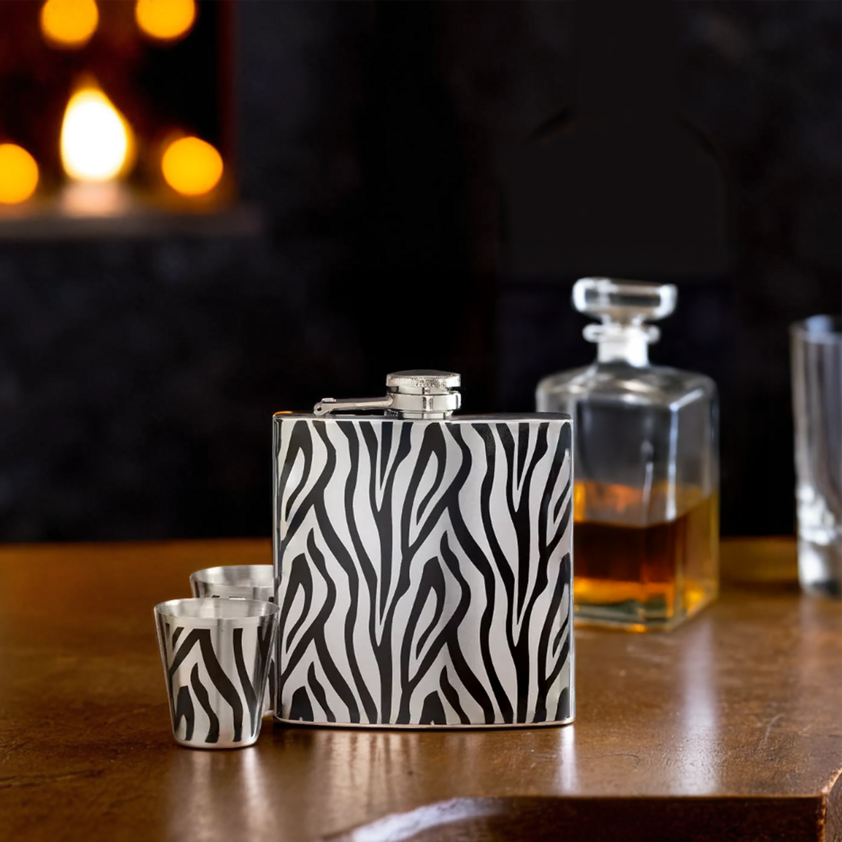 Auden Zebra Hip Flask And Shot Glasses Set
