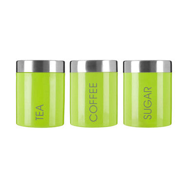 Three green canisters labeled &