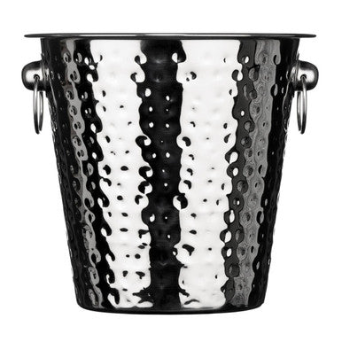 Hammered metal ice bucket on a white background