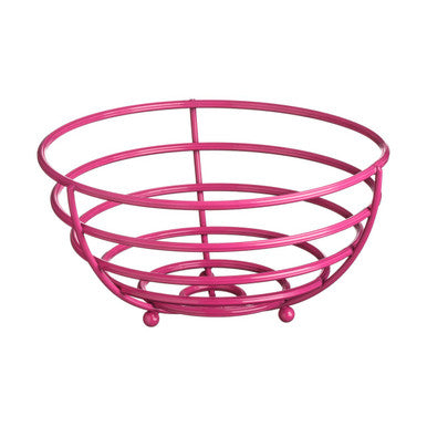 Pink wire fruit basket on a white background